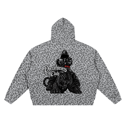 Overachievers Club' Leopard Print Waffle Full Zip Hoodie - ImThatSerious