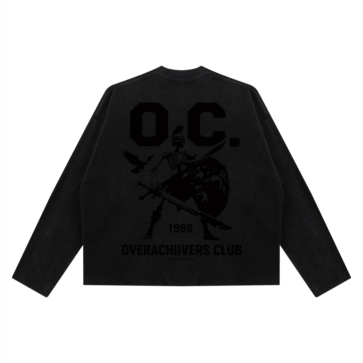 Overachievers Club' Vintage Wash Boxy Waffle Raw Edge Long Sleeve Tee
