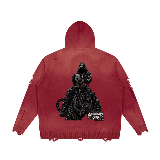 Overachievers Club' Distressed Full Zip Sweater - ImThatSerious
