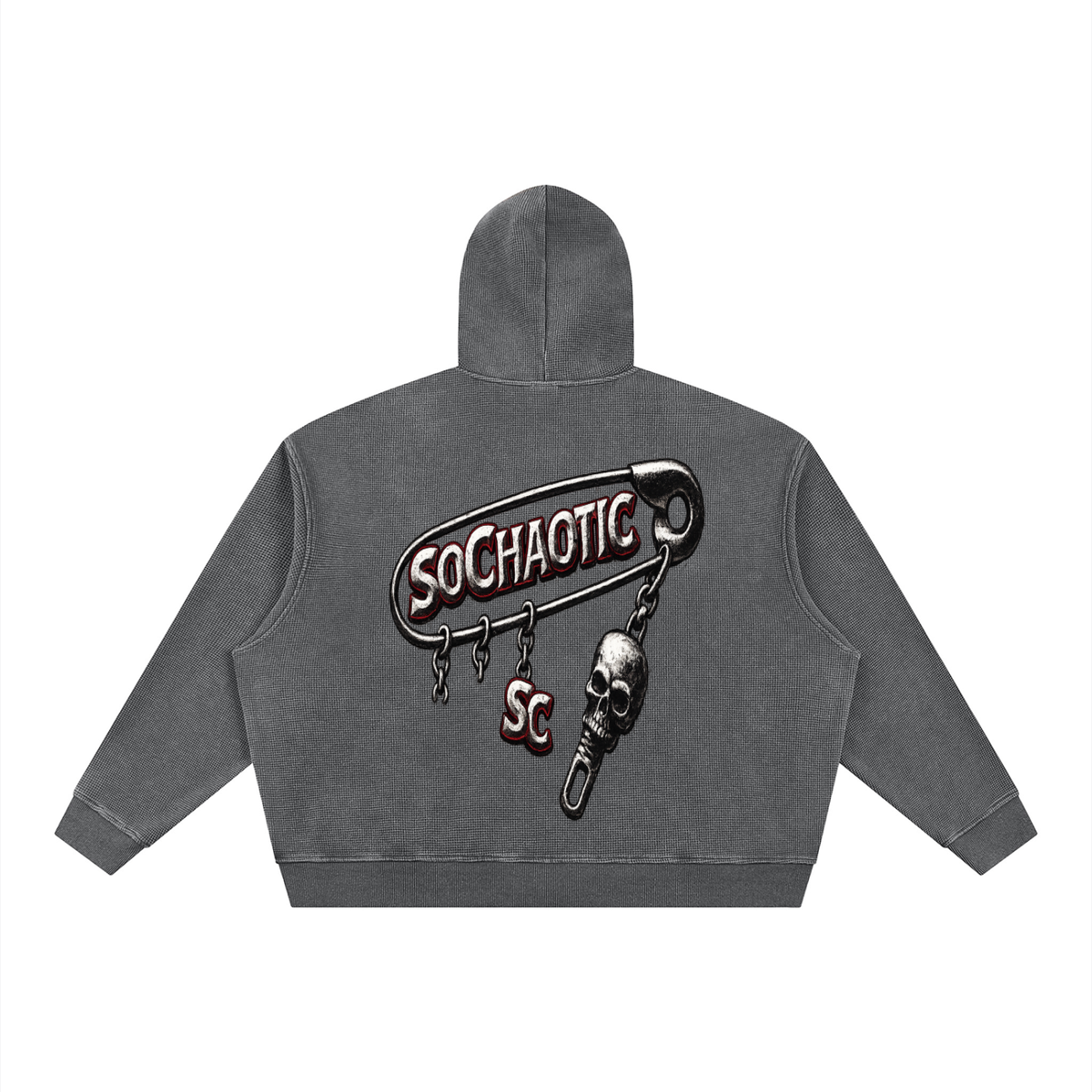 SoChaotic’ Vintage Wash Boxy Waffle Full Zip Hoodie