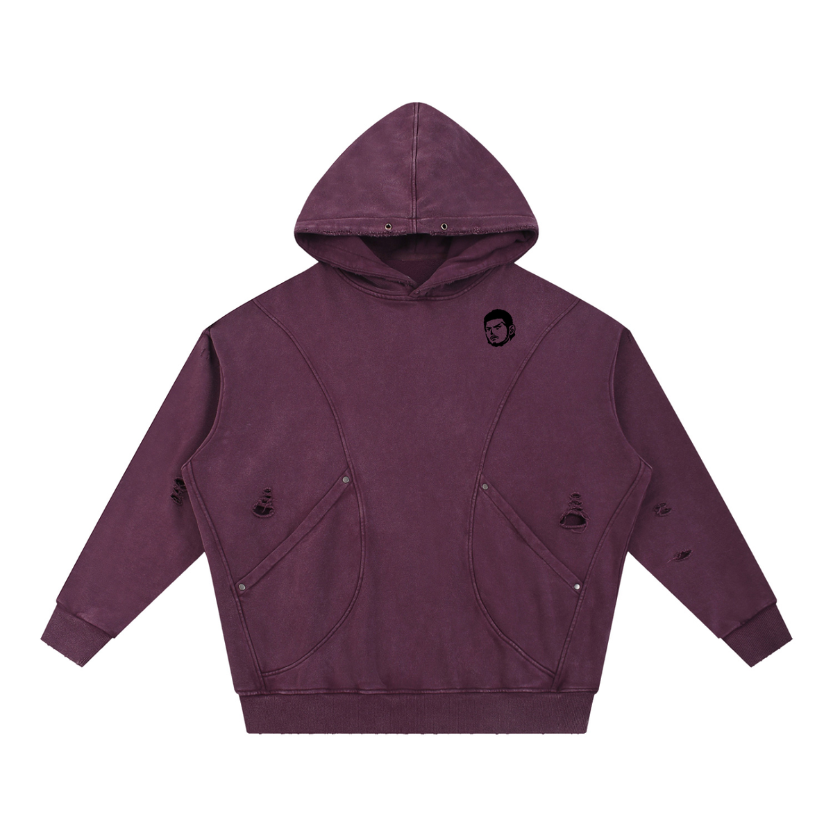 Overachievers Club' Snow Washed Distressed Panel Pocket Hoodie