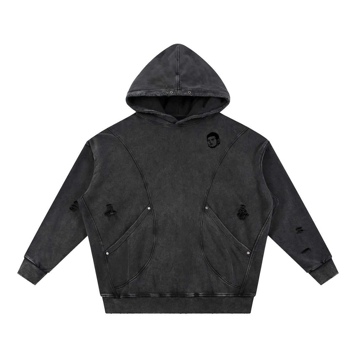 Overachievers Club' Snow Washed Distressed Panel Pocket Hoodie