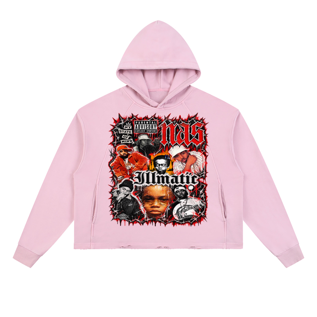 Nas' Vintage Washed Frayed-Hem Hoodie
