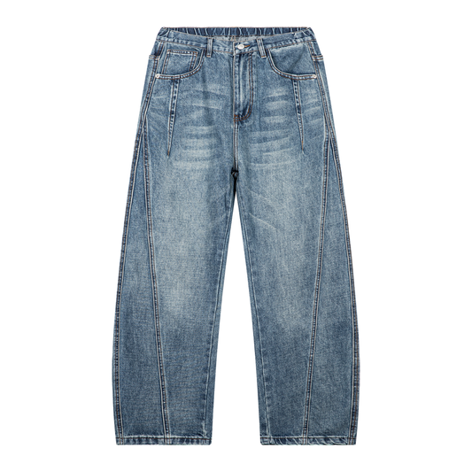 Vintage Wash Barrel Leg Denim Jeans