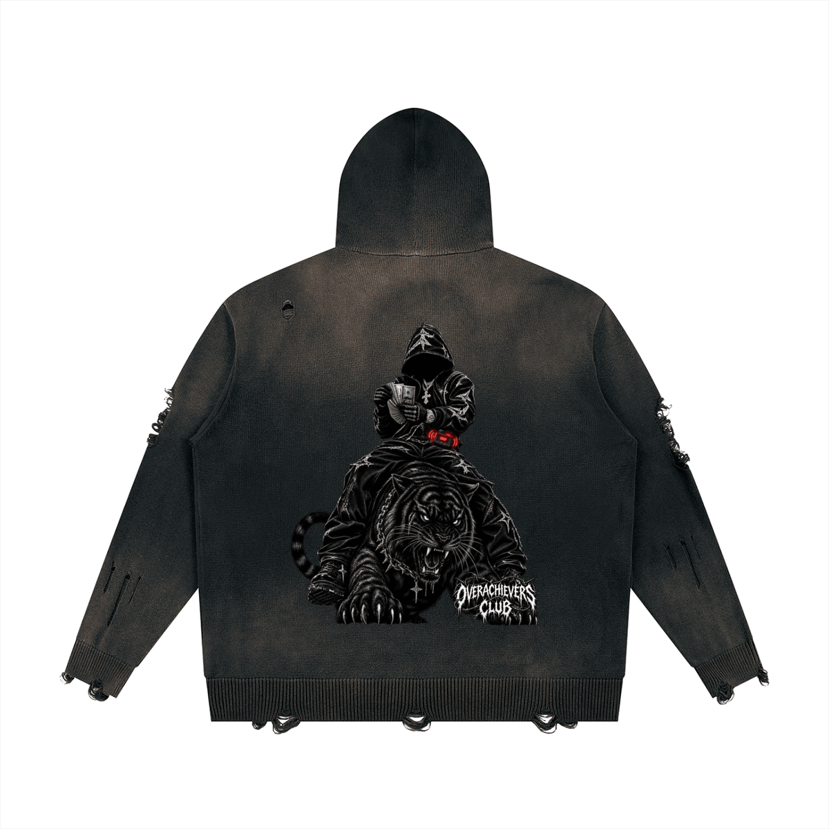 Overachievers Club' Distressed Full Zip Sweater - ImThatSerious