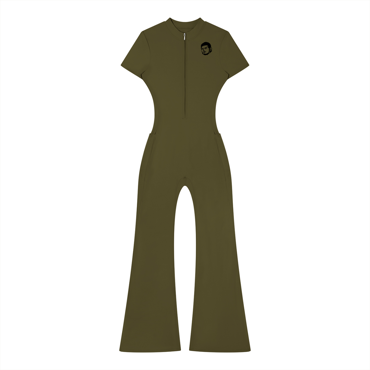 Overachievers Club' Women’s Tight Flared Leg Quarter-Zip Jumpsuit