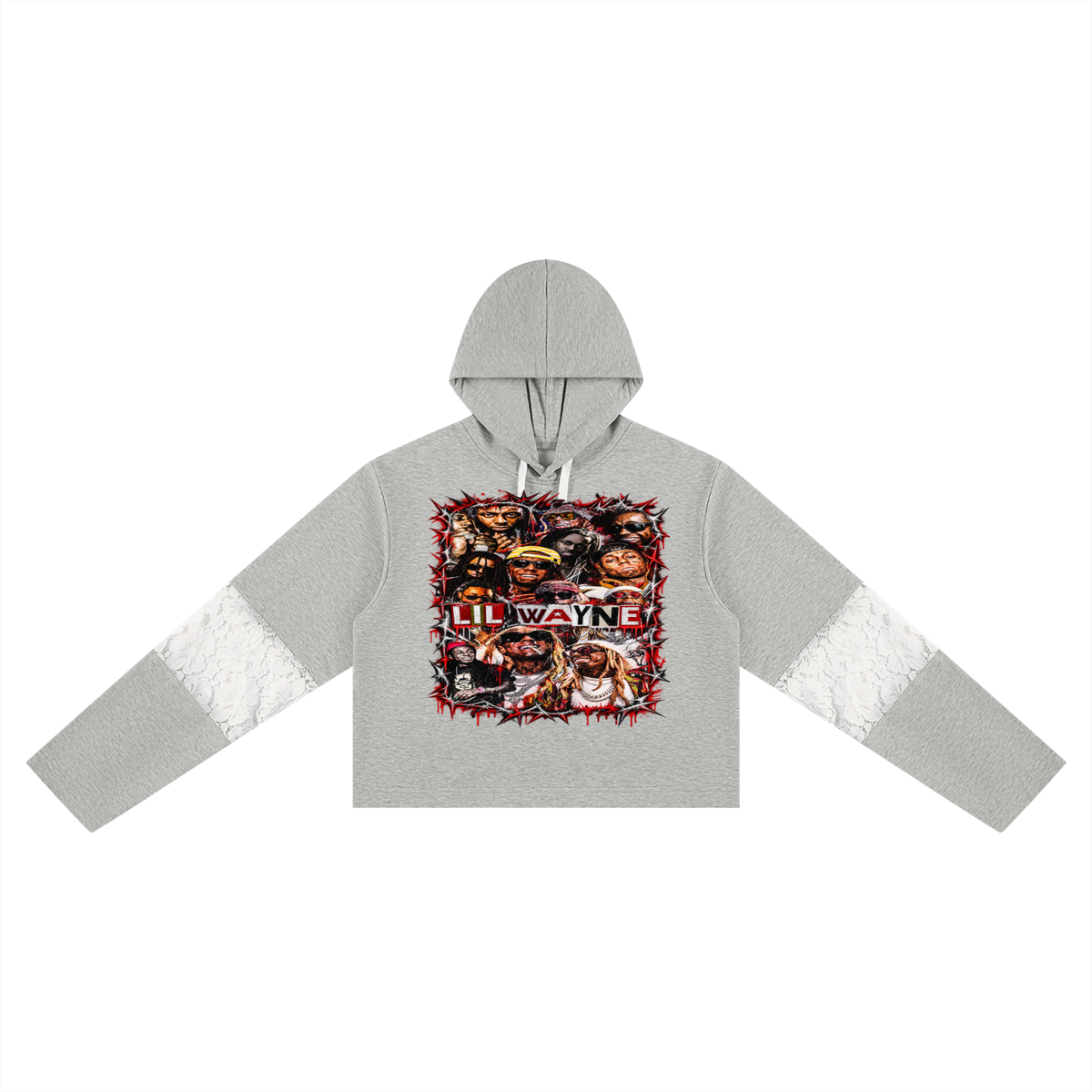 Weezy' Women’s Cropped Lace-Panel Hoodie