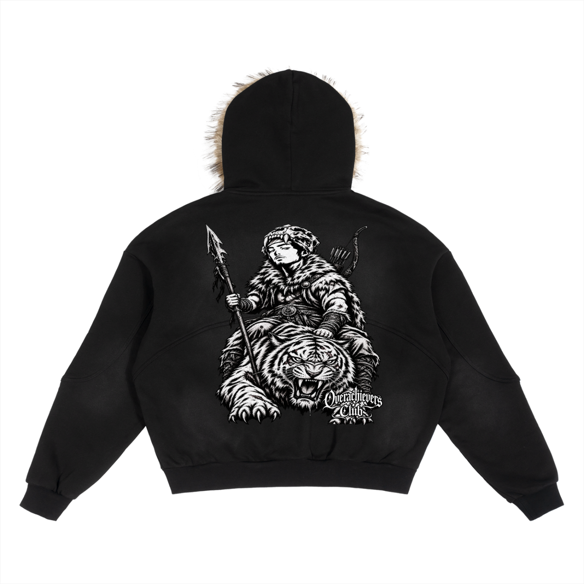 Overachievers Club' Sun Fade Boxy Detachable Fur Hoodie