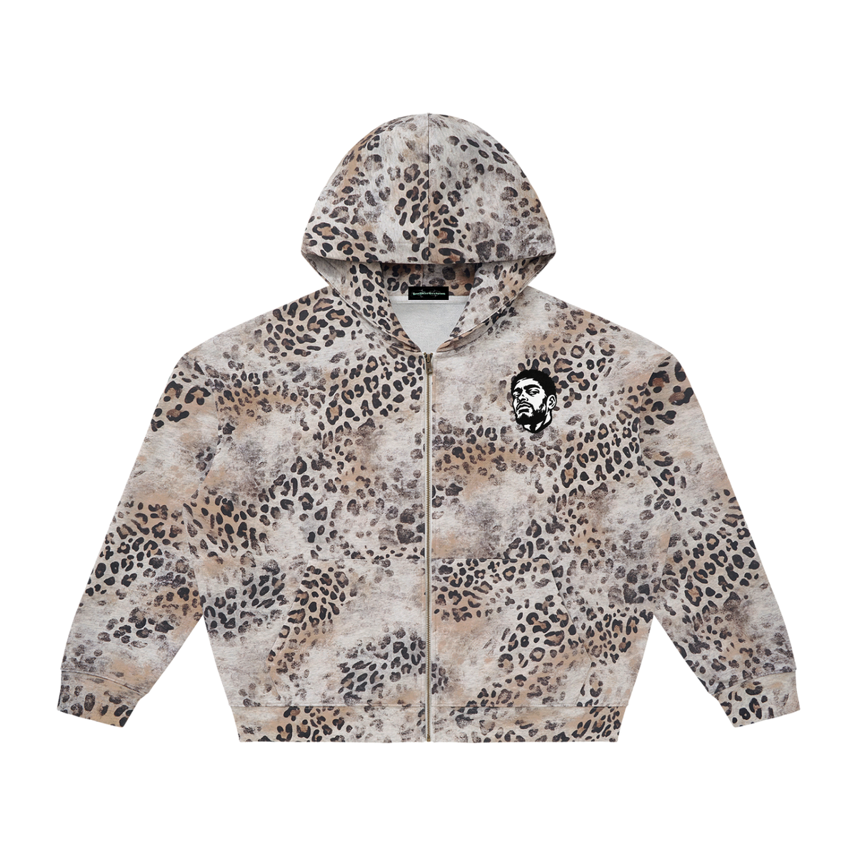 Overachievers Club' Vintage Wash Leopard Full Zip Hoodie