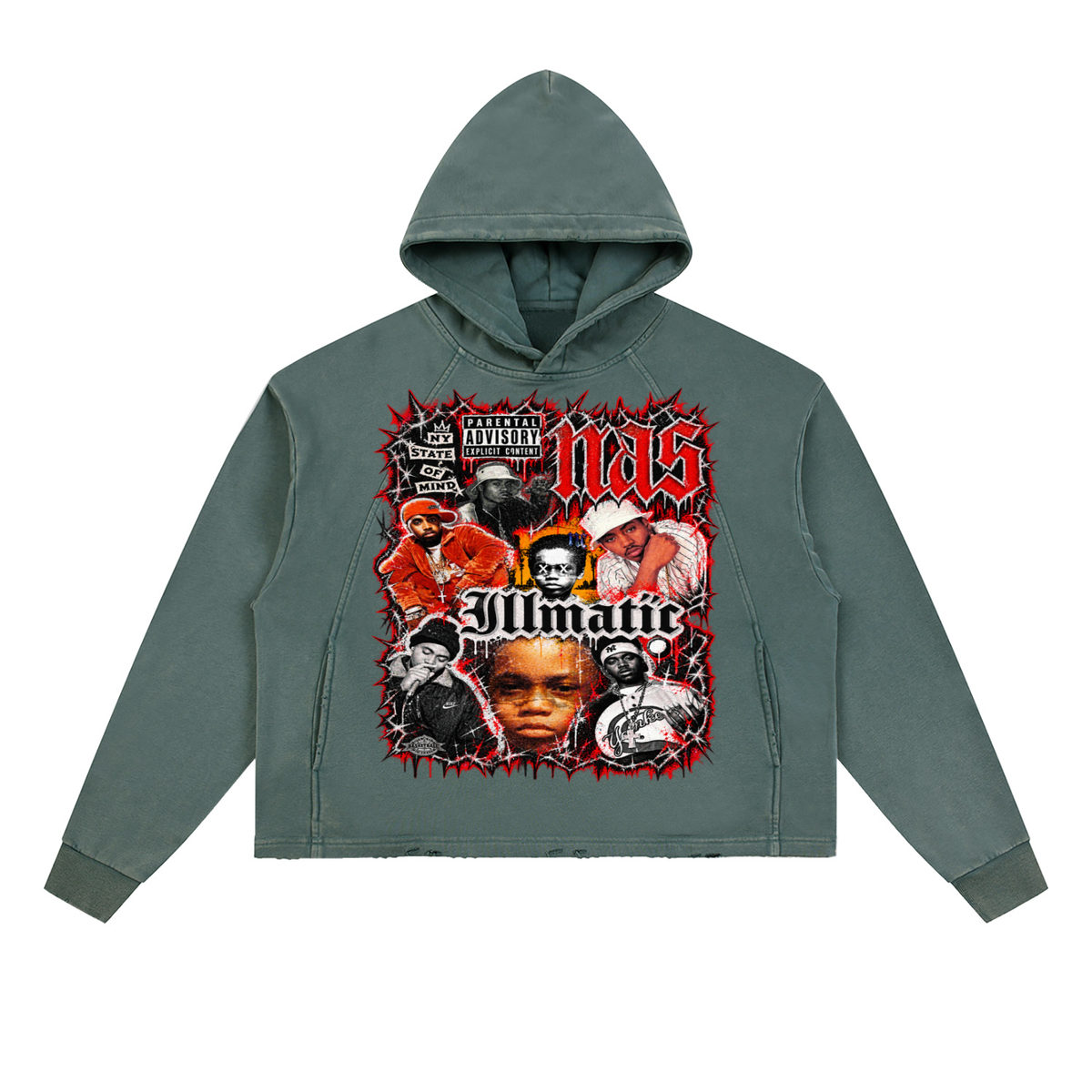 Nas' Vintage Washed Frayed-Hem Hoodie