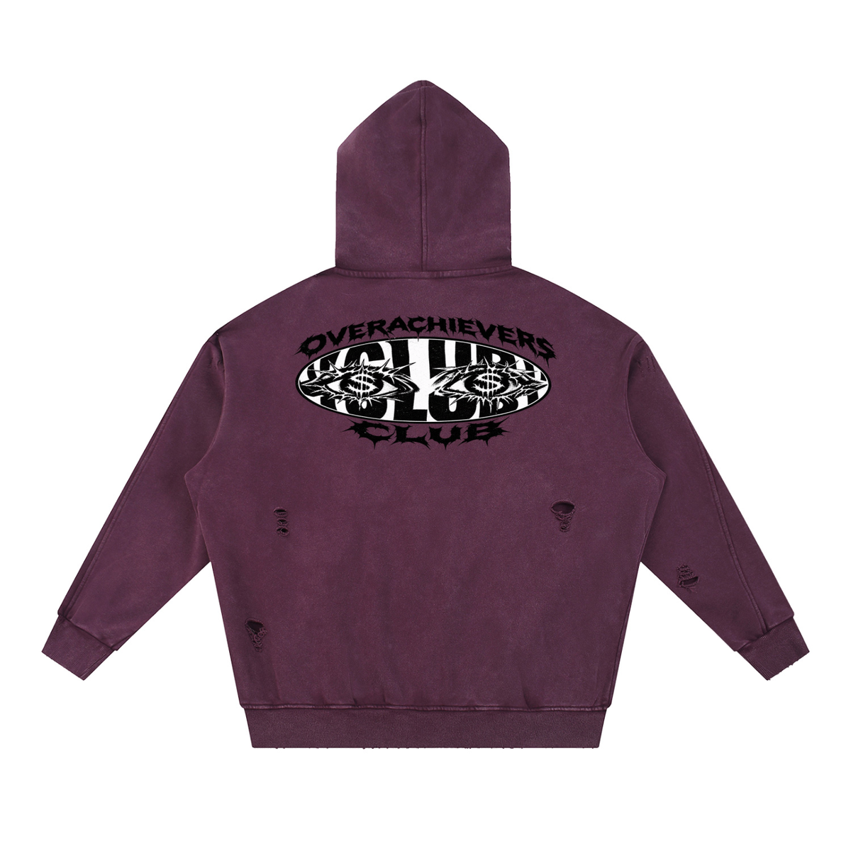 Overachievers Club' Snow Washed Distressed Panel Pocket Hoodie