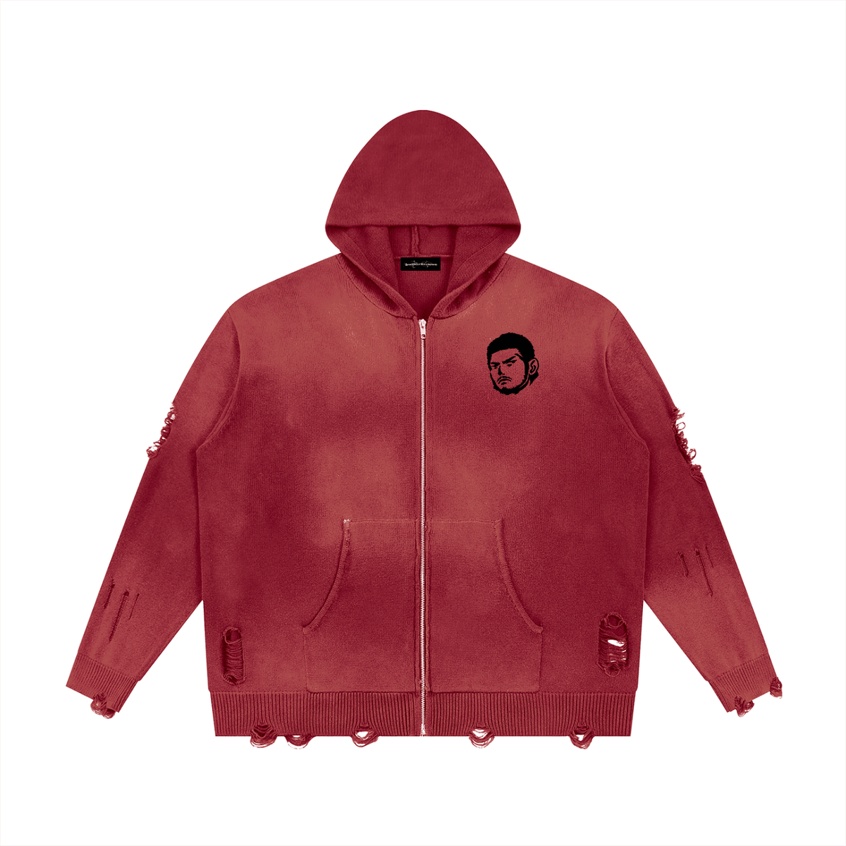 Overachievers Club' Distressed Full Zip Sweater - ImThatSerious