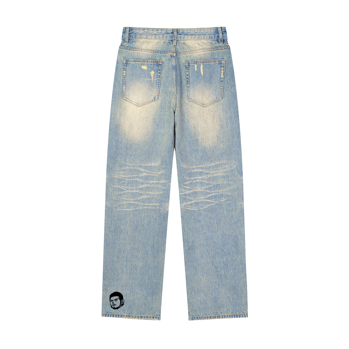 Sun Fade Raw Hem Denim Jeans