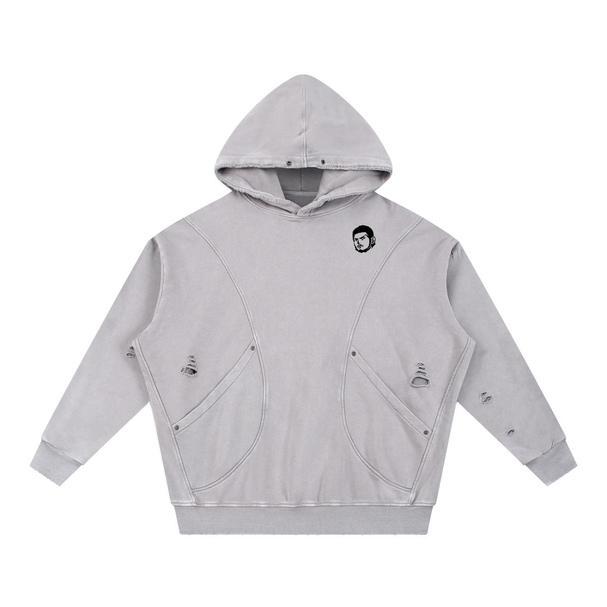 Overachievers Club' Snow Washed Distressed Panel Pocket Hoodie