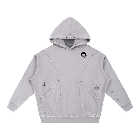 Overachievers Club' Sudadera con capucha y bolsillo con panel desgastado y lavado efecto nieve