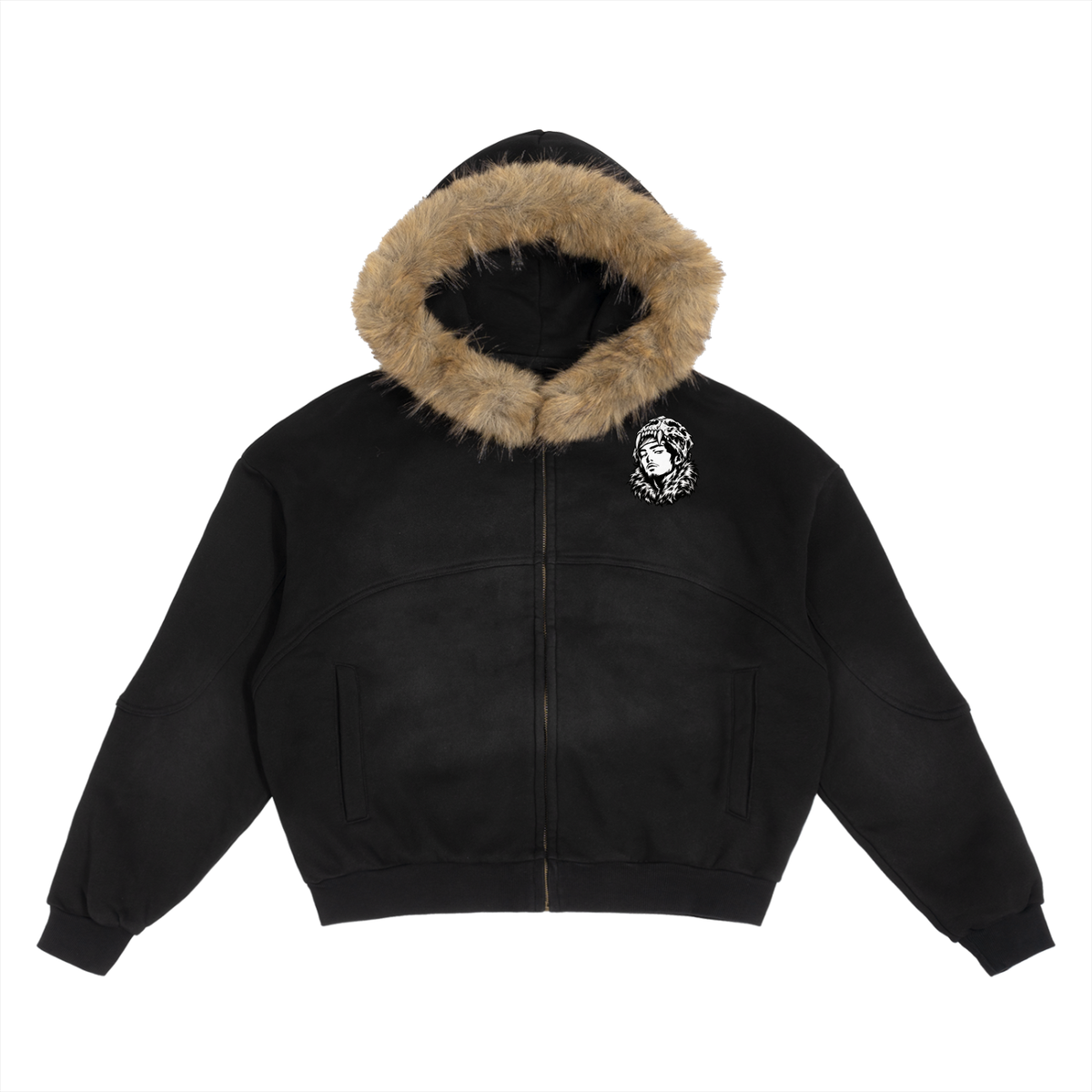 Overachievers Club' Sun Fade Boxy Detachable Fur Hoodie