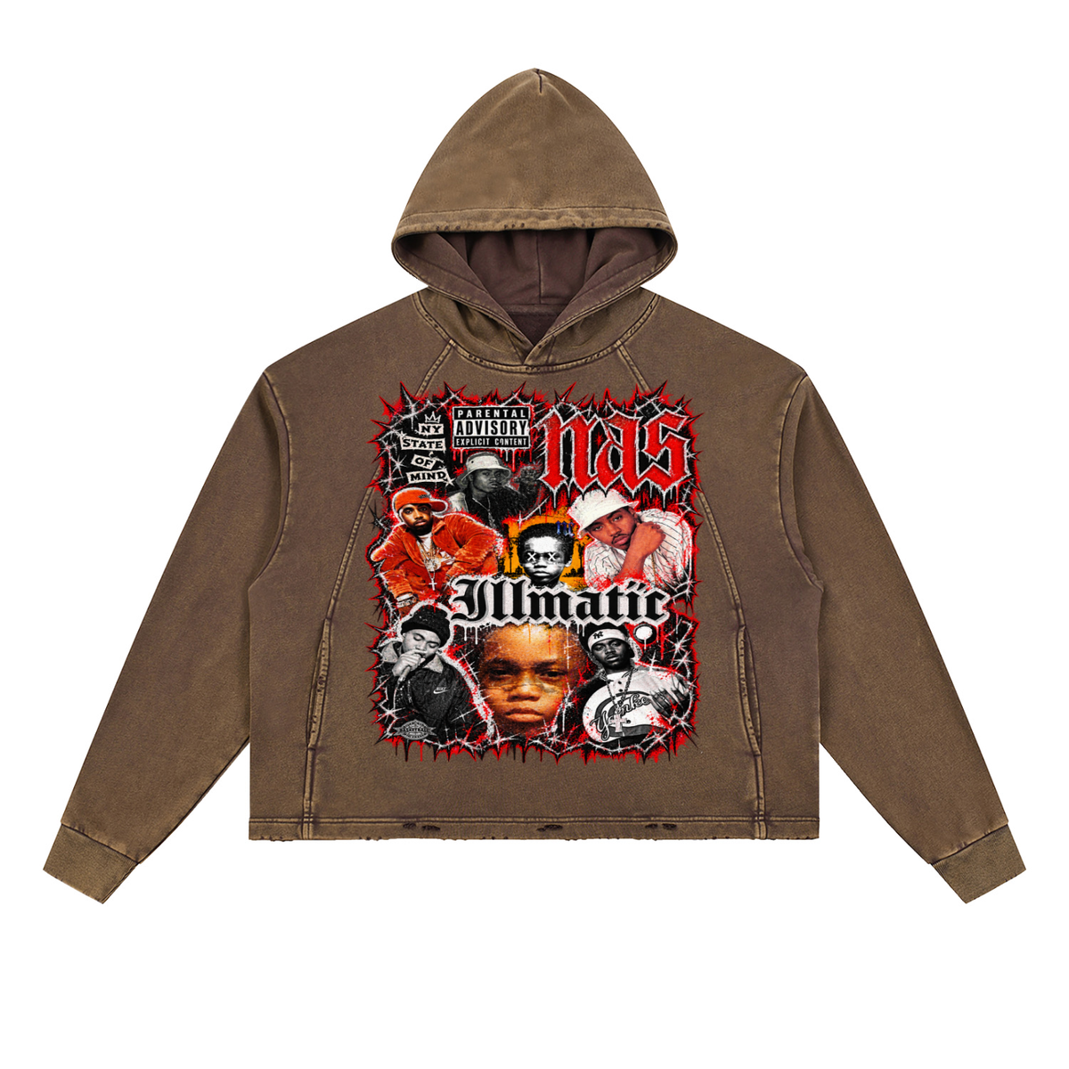 Nas' Vintage Washed Frayed-Hem Hoodie