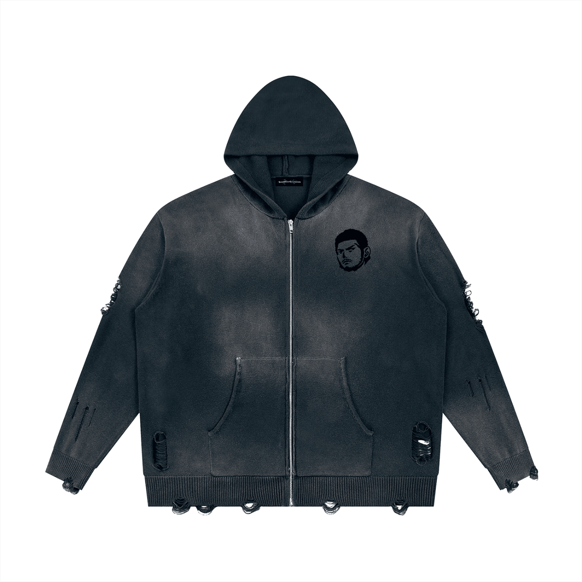 Overachievers Club' Distressed Full Zip Sweater - ImThatSerious