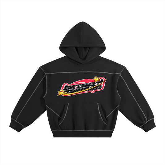 Contrast-Stitched Boxy Fleece Hoodie