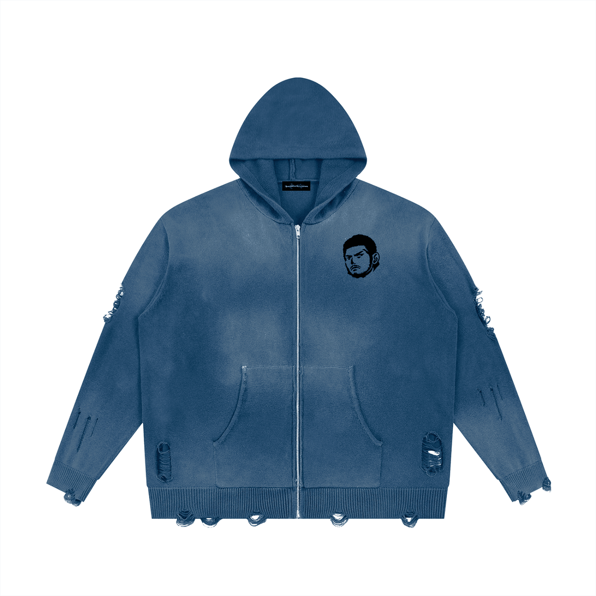 Overachievers Club' Distressed Full Zip Sweater - ImThatSerious