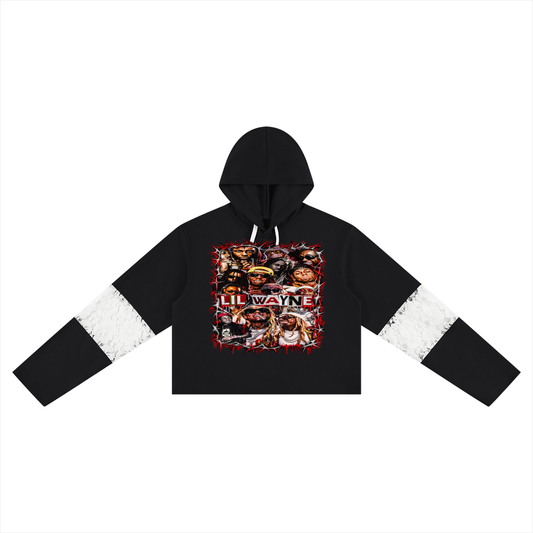 Weezy' Women’s Cropped Lace-Panel Hoodie