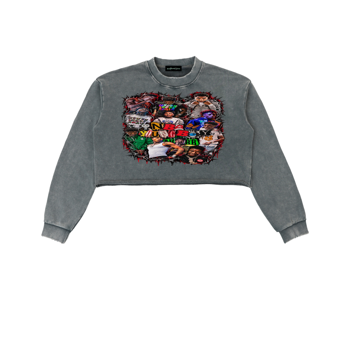 Youngboy' Snow Washed Raw Edge Cropped Sweatshirt