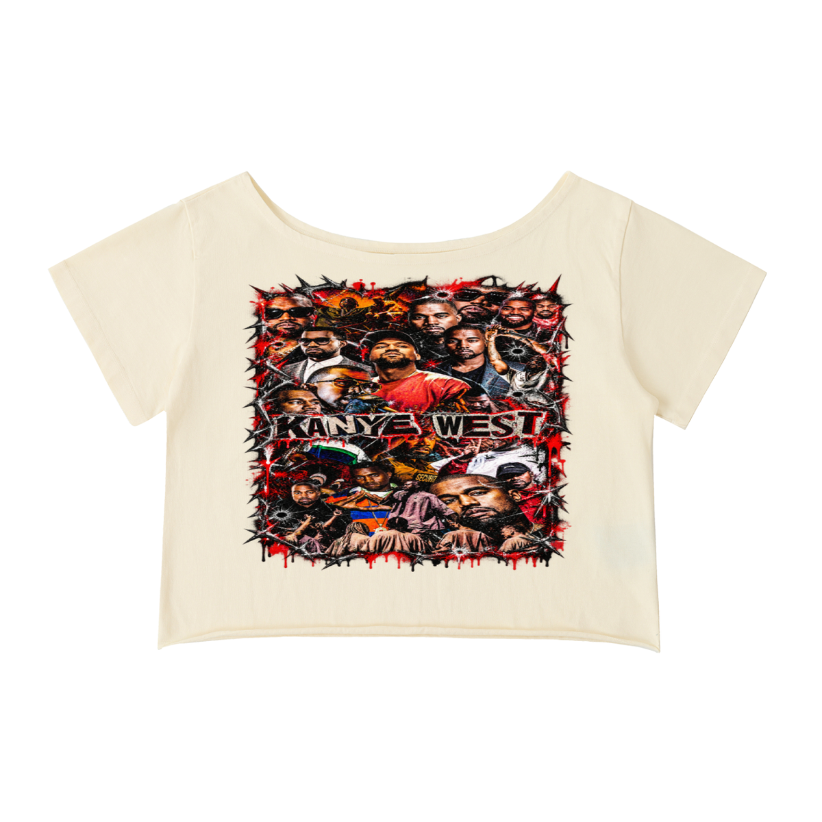 Kanye' Off-Shoulder Rolled Hem T-Shirt