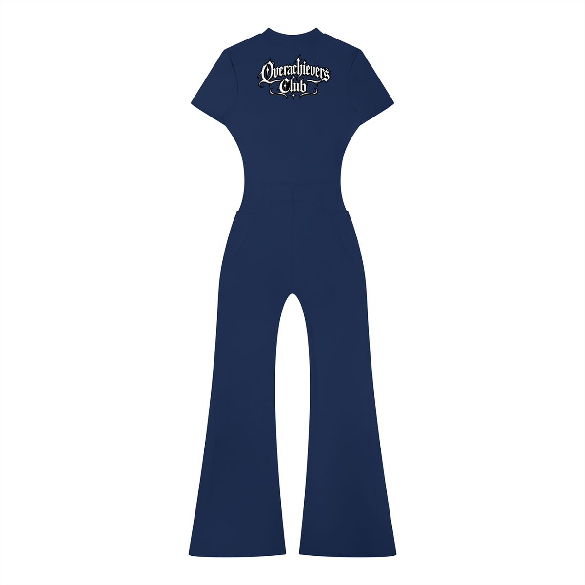 Overachievers Club' Women’s Tight Flared Leg Quarter-Zip Jumpsuit