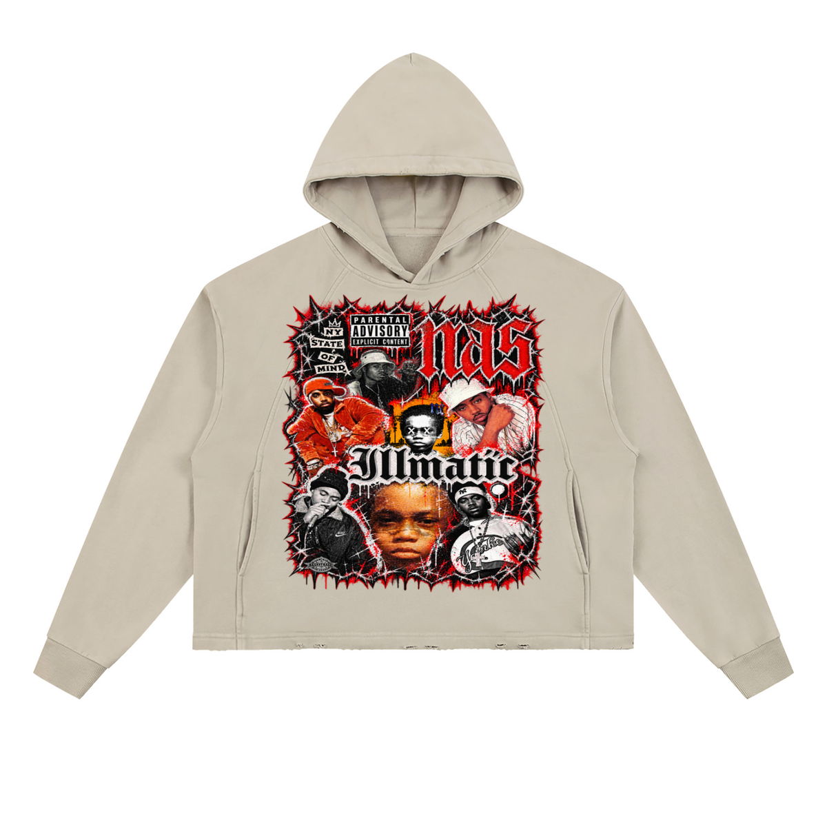 Nas' Vintage Washed Frayed-Hem Hoodie