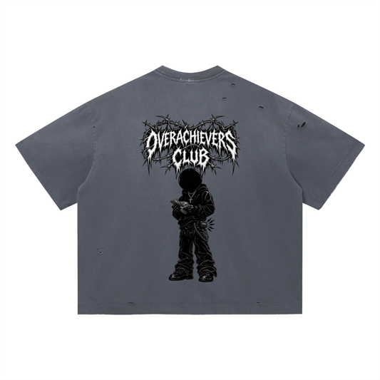 Overachievers Club' Vintage Washed Distressed Boxy Oversized T-Shirt & Shorts