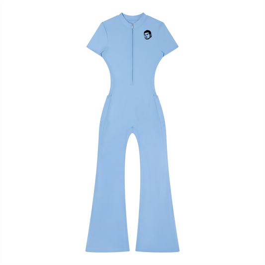 Overachievers Club' Women’s Tight Flared Leg Quarter-Zip Jumpsuit