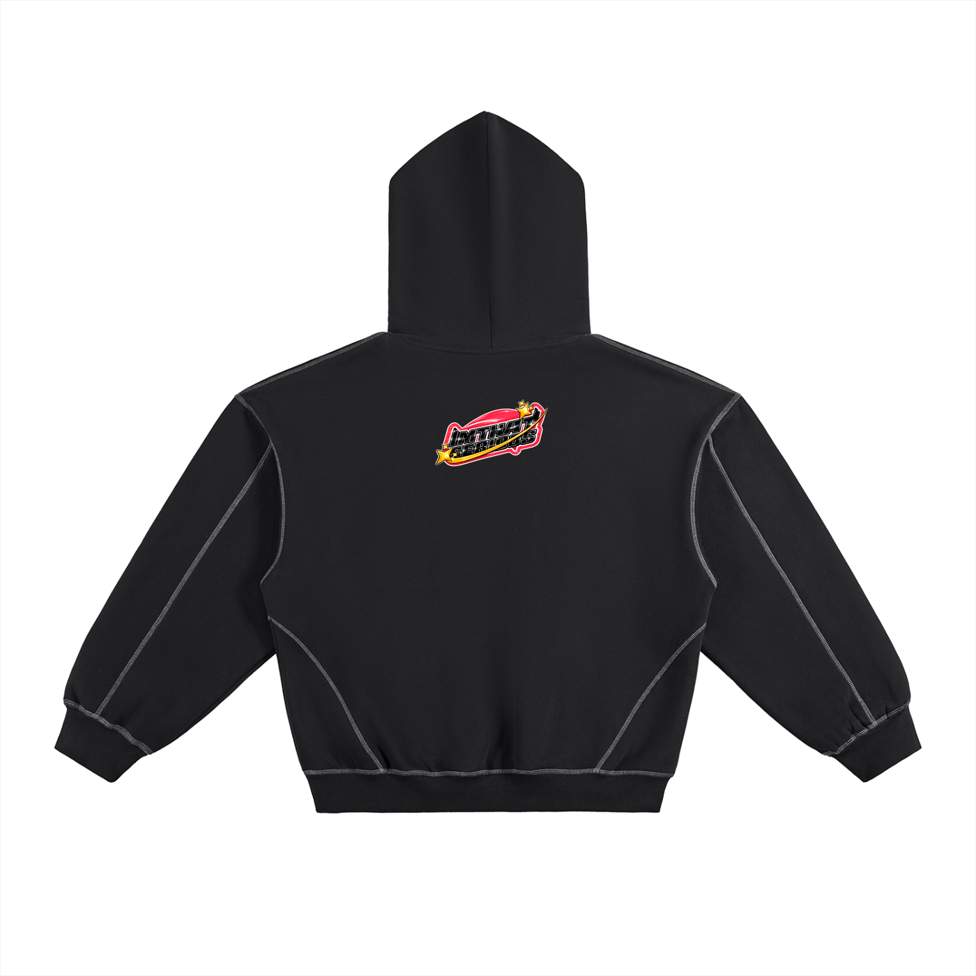 Contrast-Stitched Boxy Fleece Hoodie