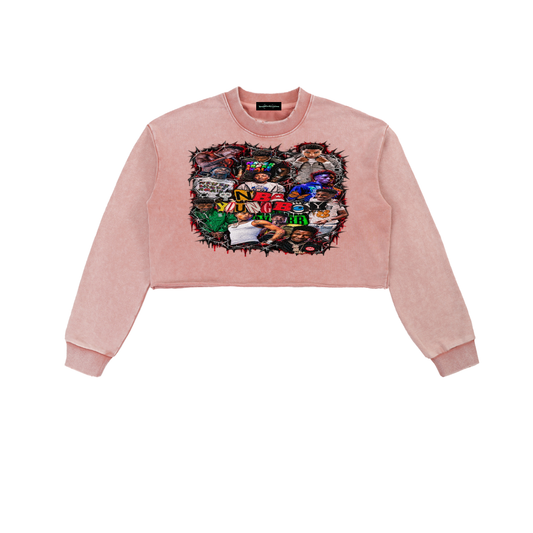 Youngboy' Snow Washed Raw Edge Cropped Sweatshirt