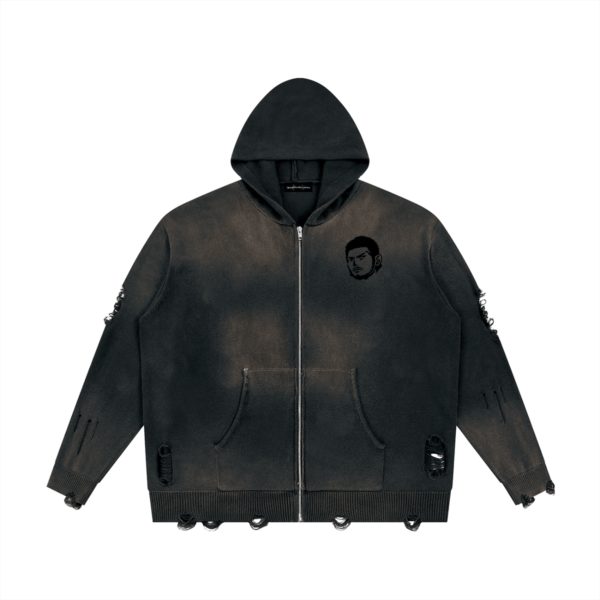 Overachievers Club' Distressed Full Zip Sweater - ImThatSerious