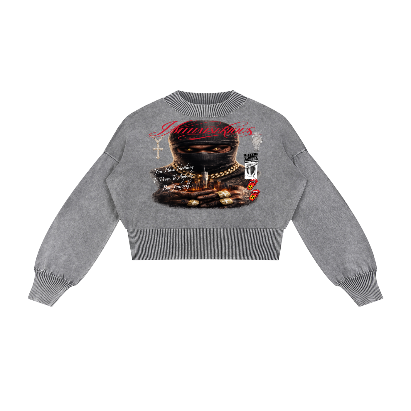 Mineral Wash Balloon Sleeve Cropped Sweater