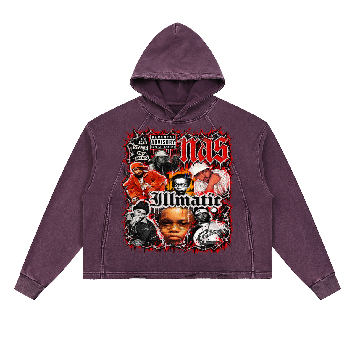 Nas' Vintage Washed Frayed-Hem Hoodie