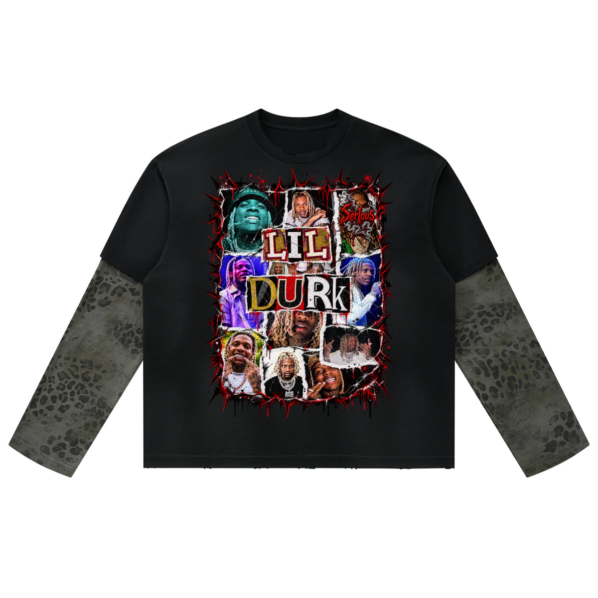Durk' Vintage Wash Leopard Paneled Layer T-Shirt