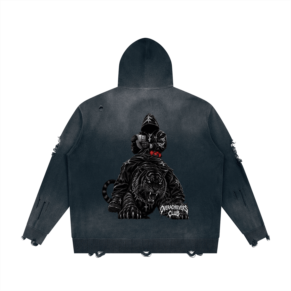 Overachievers Club' Distressed Full Zip Sweater - ImThatSerious