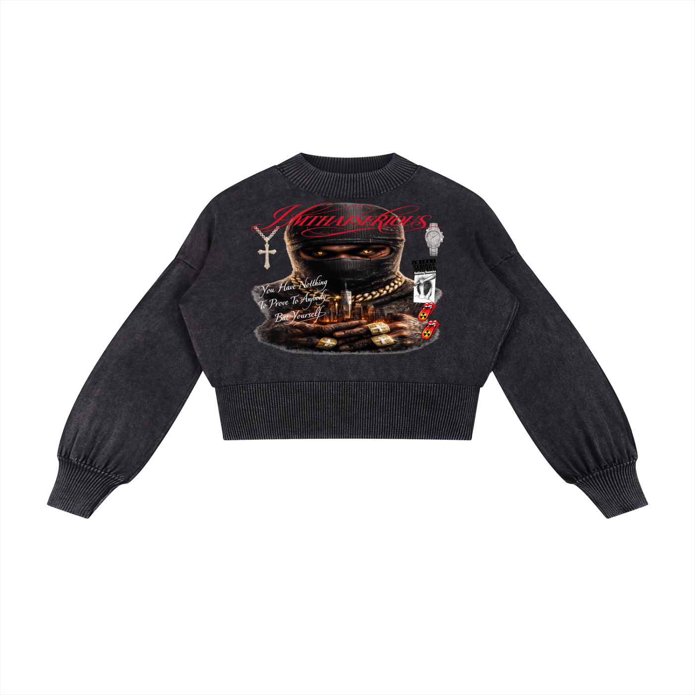 Mineral Wash Balloon Sleeve Cropped Sweater