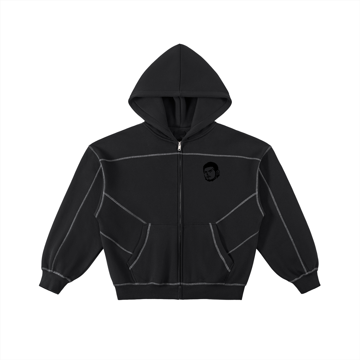Overachievers Club' Contrast-Stitched Boxy Fleece Zip Hoodie & Sweatpant