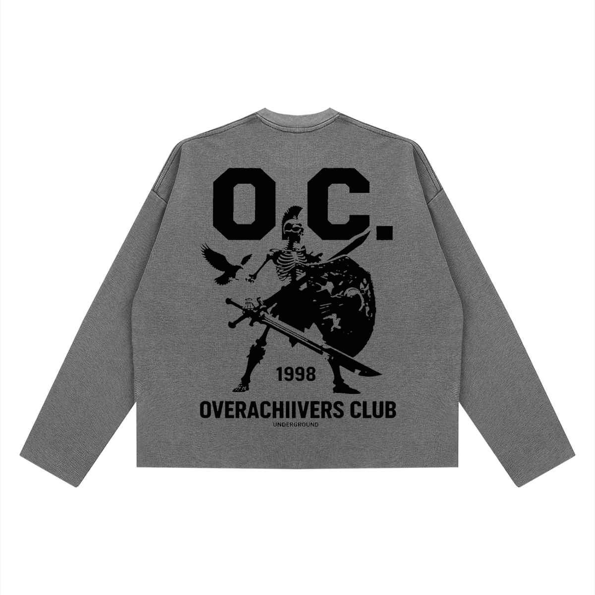 Overachievers Club' Vintage Wash Boxy Waffle Raw Edge Long Sleeve Tee