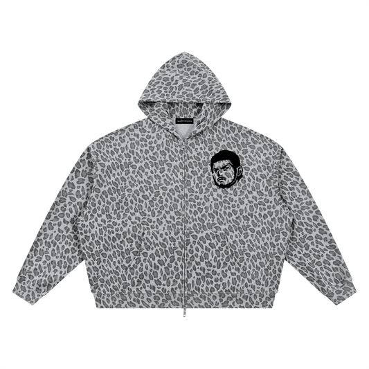 Overachievers Club' Leopard Print Waffle Full Zip Hoodie - ImThatSerious