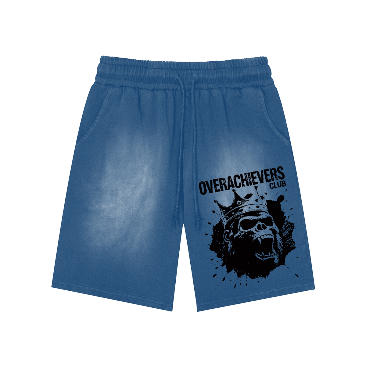 Overachievers Club' Rectangle Patch Monkey Washed Shorts