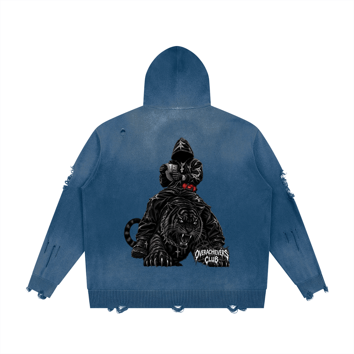 Overachievers Club' Distressed Full Zip Sweater - ImThatSerious