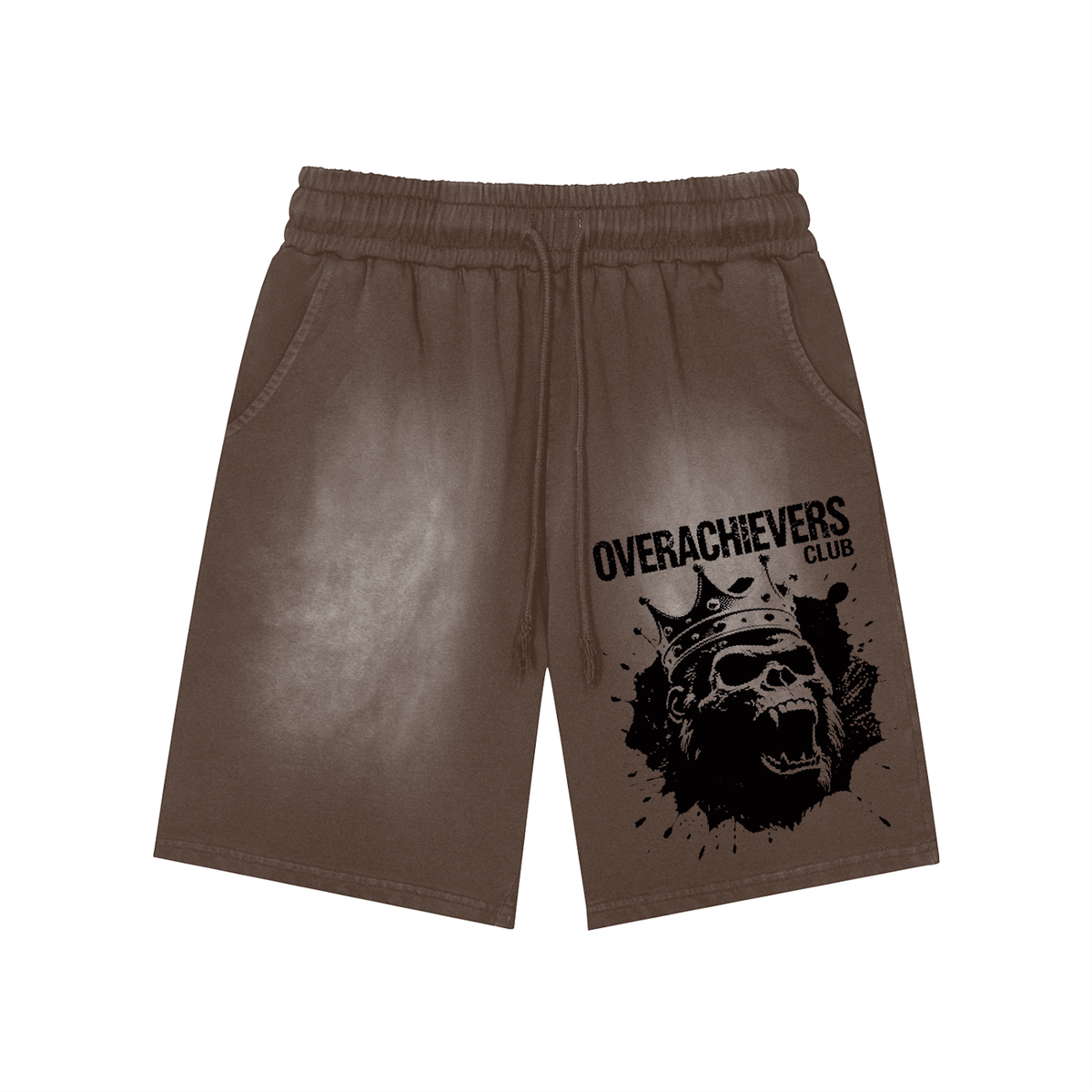 Overachievers Club' Rectangle Patch Monkey Washed Shorts