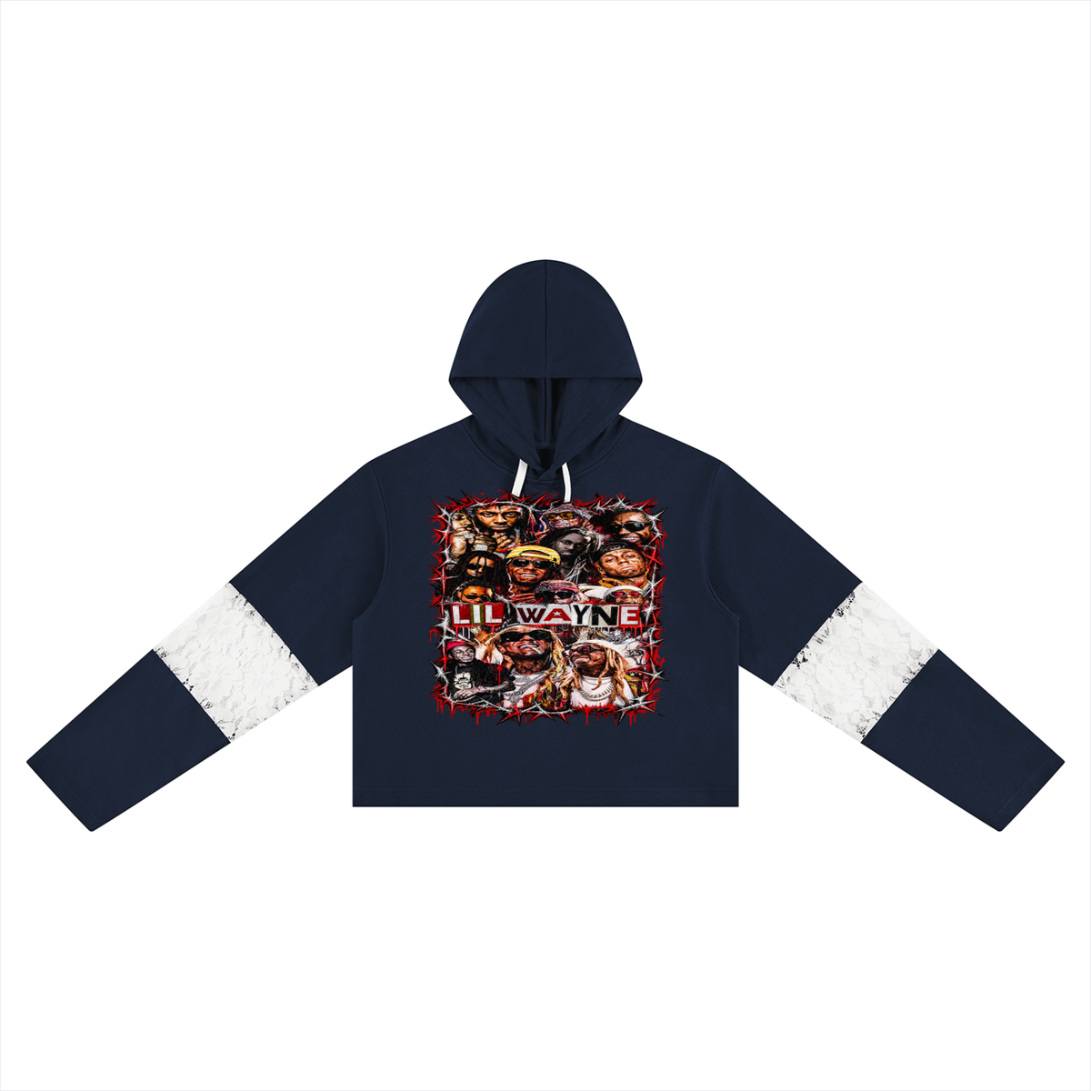 Weezy' Women’s Cropped Lace-Panel Hoodie