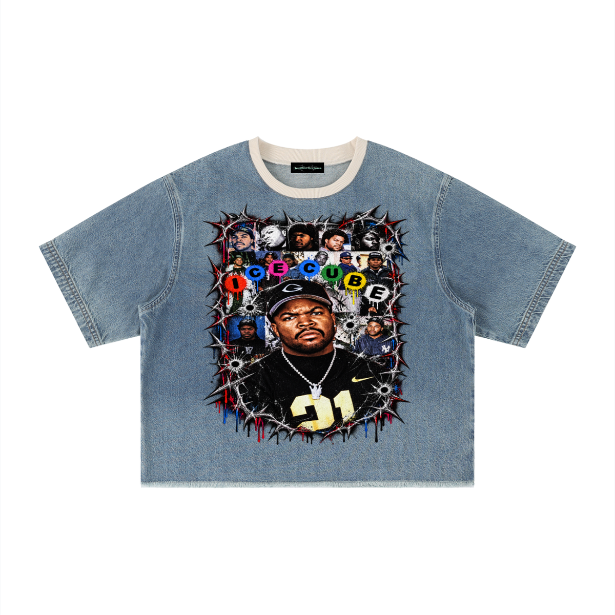 Ice Cube' Vintage Wash Boxy Raw Hem Denim T-Shirt