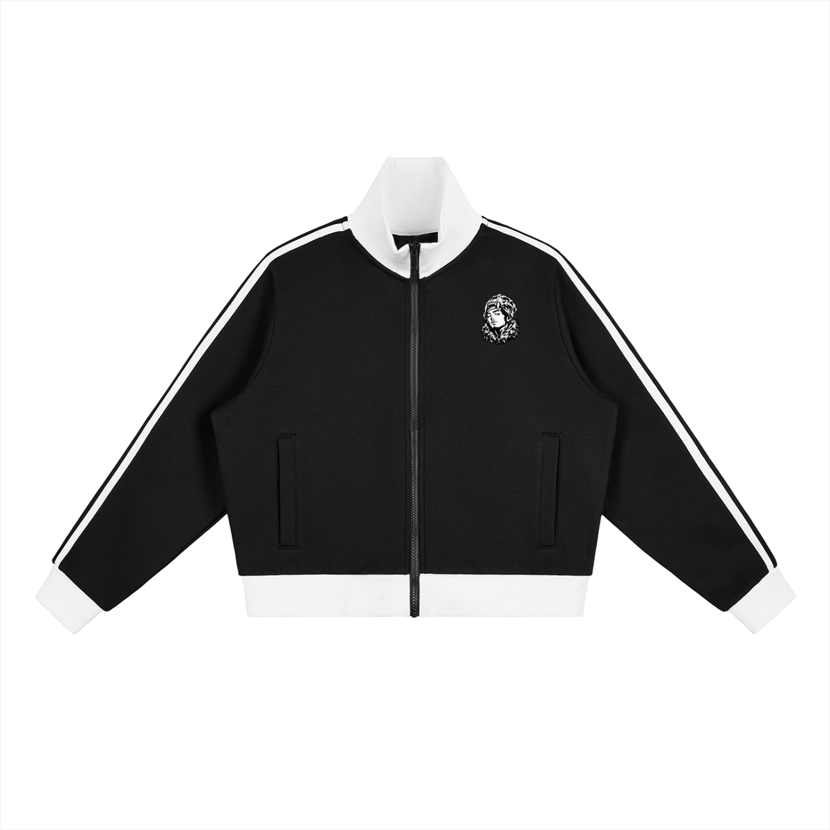 Overachievers Club' Contrast Side Stripe Fleece Cropped Track Jacket