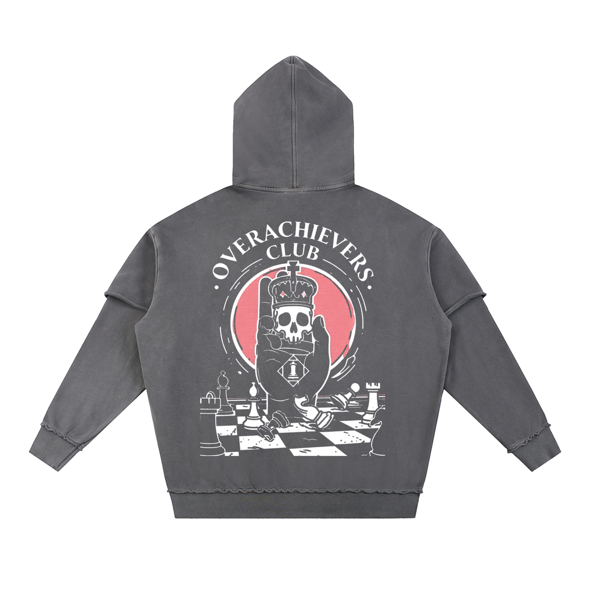 Overachievers Club' Snow Washed Raw Edge Double Layered Hoodie & Sweatpant