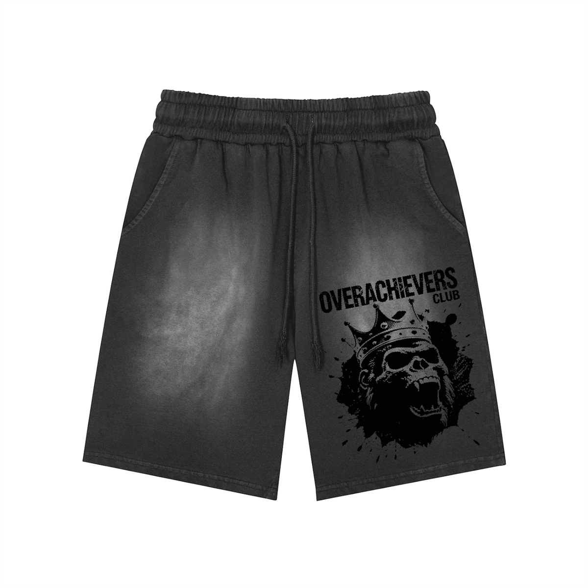 Overachievers Club' Rectangle Patch Monkey Washed Shorts